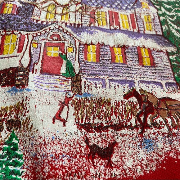 Vintage Christmas Sweater Red Large Graphic Snow - Picture 2 of 7